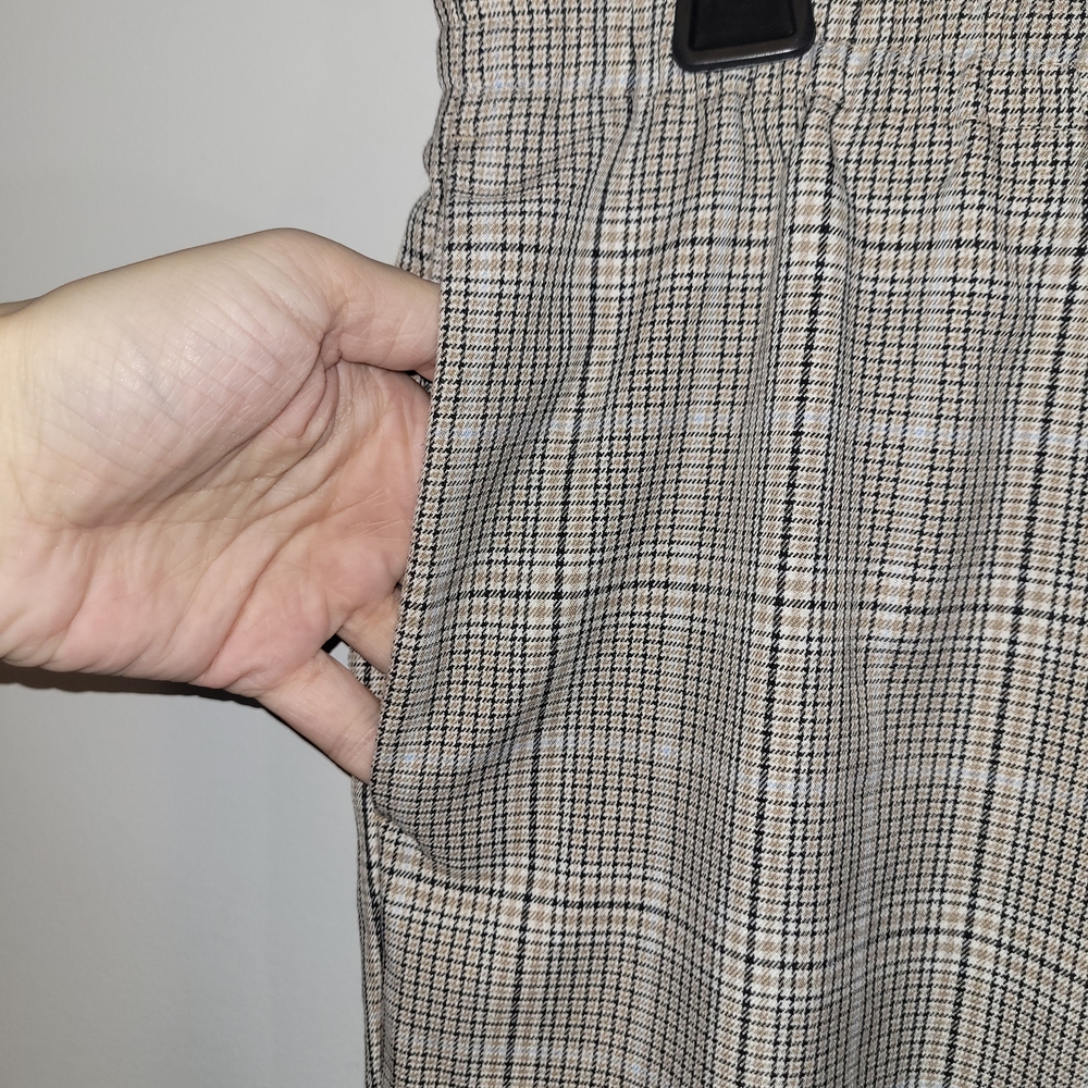 ZARA Plaid Tapered Trousers Elastic Waist Drawstring Pants Neutral - Picture 5 of 8